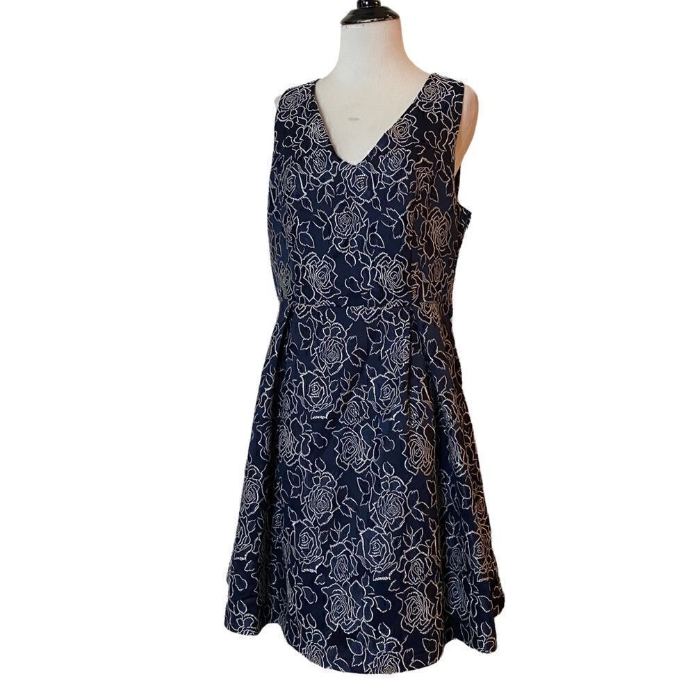 Pagani Dress Navy Blue Allover Floral Embroidery